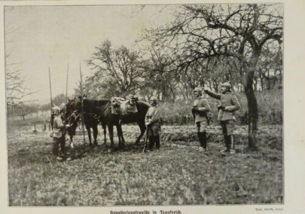 1917 - alter Druck - Kavalleriepatrouille in Frankreich